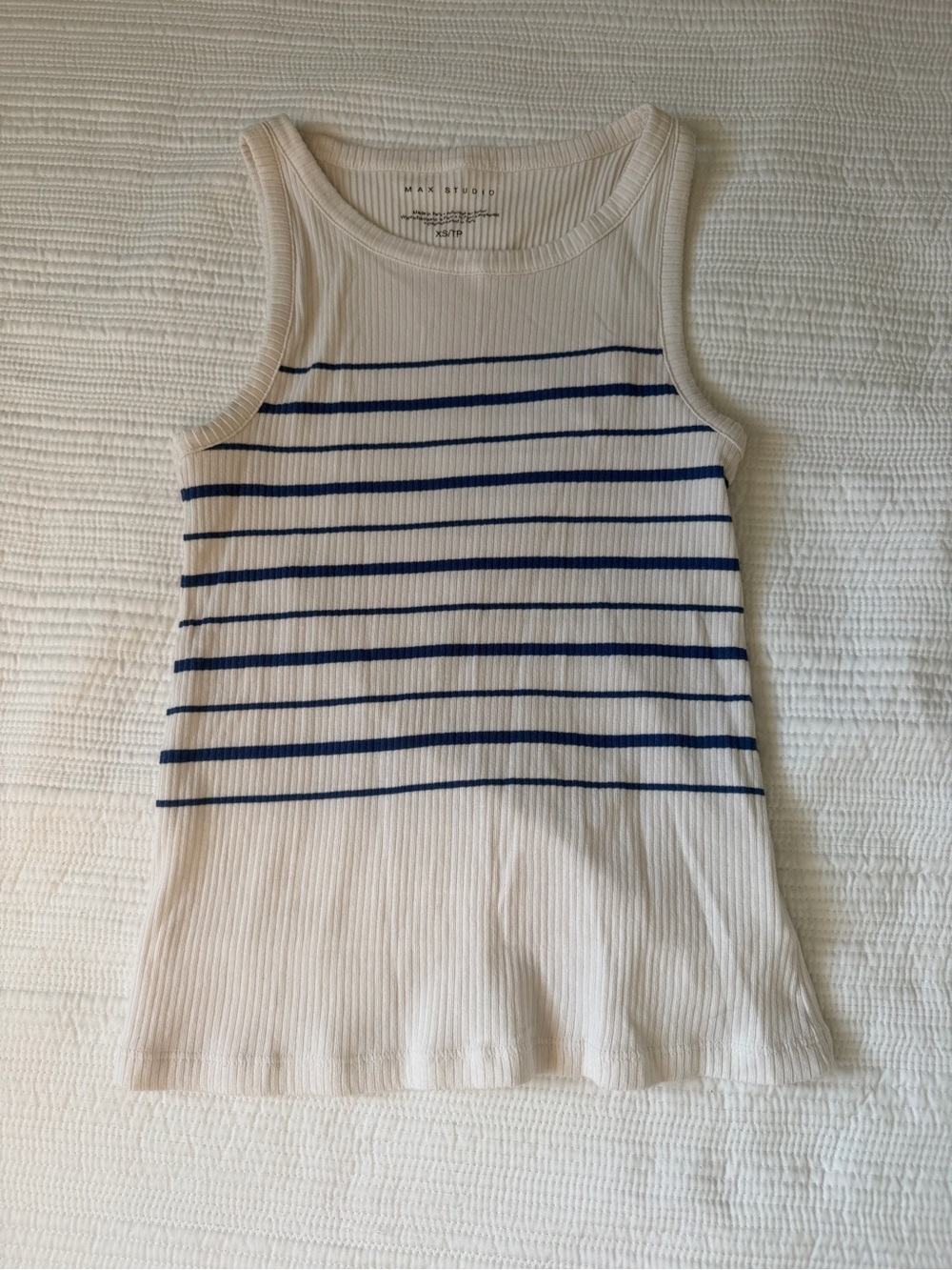 Striped Ribbed Tank Top - Blue on white